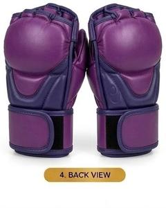 Gants de MMA en cuir PU violet, demi-doigts, équipement d'entraînement de boxe avec support de poignet en velcro - Product Image 4