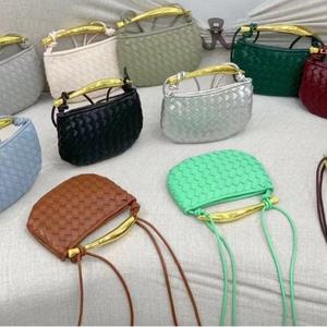 Woven PU Leather <b>Mini</b> Bag Crescent Crossbody Handbag Metal Handle Portable Purse for Daily Party Use - Product Image 1