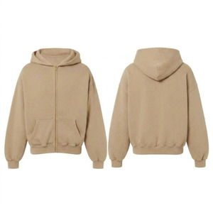 Sweat à capuche zippé en molleton épais surdimensionné, coupe carrée, avec poche kangourou, 100% coton, vierge, personnalisable OEM, vente en gros - Product Image 1
