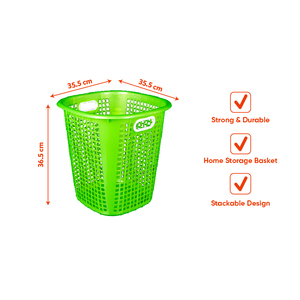 Panier à linge en plastique ventilé carré avec poignées, bac de rangement pour vêtements, organisateur de jouets pour enfants, pour la maison et les magasins de détail - Product Image 2