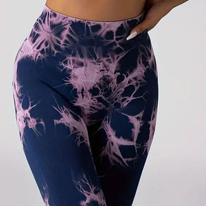 Mid Waist Ankle-Length Women's Leggings <b>Tie</b> Dye Print Stretch Breathable Compression Seamless 90%Nylon 10%Spandex Vintage Autumn - Product Image 2