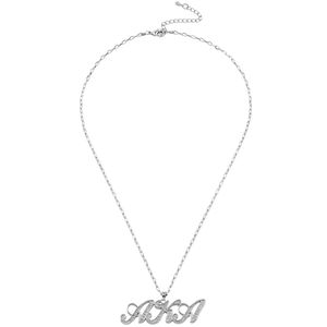 Silver Script Letter Pendant <b>Necklace</b> with Crystal Detail Fine Chain Elegant <b>Statement</b> Women Fashion Jewelry Everyday Party - Product Image 1