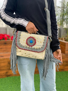 Bolsos con flecos de cuero de gamuza de piel metálica, bolsos cruzados con estilo occidental, superventas, bolsos de hombro para mujer - Product Image 3