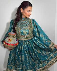 Custom Made Embroidery Lace Cashmere Chiffon Plain Dyed Woman Afghani Pashtun Balochi Vintage <b>Maxi</b> Long Frock <b>Dress</b> Breathable - Product Image 5