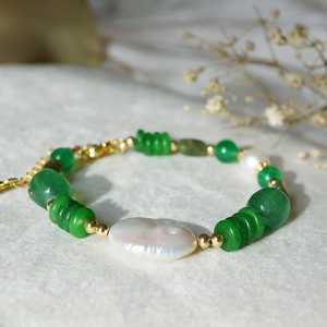 Genuine Jade And Pearl <b>Bracelet</b> Green Jade Crystal <b>Beaded</b> Bangle Freshwater Pearl Good Luck Protection Gift - Product Image 5