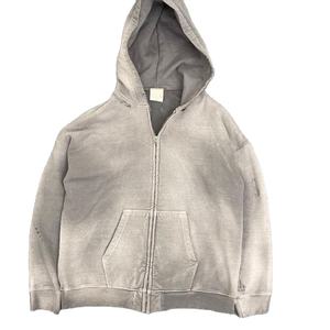 เสื้อฮู้ดฮิปฮอปทรงโอเวอร์ไซส์ผ้าเฟรนช์เทอร์รี่ปักลายสไตล์ดิสเทรสสำหรับผู้ชาย  แบบซิปหน้า  ผ้าหนา  สำหรับฤดูหนาว  รับผลิตตามแบบ - Product Image 1