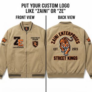 Premium 220 GSM Polyester Twill <b>Khaki</b> Windproof Unisex Winter Bomber Jacket Custom Embroidered Logo Ribbed Trim Streetwear - Product Image 1