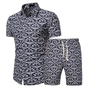 Summer Solid Casual Neck Men's Casual Suit Short Sleeve Knitted Breathable Shorts <b>Pants</b> Fashion Simple Design T Shirts Printed - Product Image 1