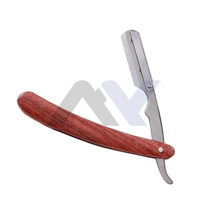 Navaja de barbero clásica con mango de madera y hoja de acero al carbono para afeitado de precisión, rasuradora manual de seguridad. - Product Image 1