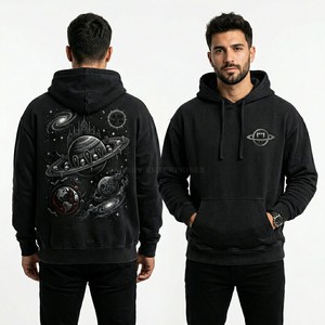 Sudadera con Capucha Gris Carbón Personalizada para Hombre, Estilo Vintage con Lavado Ácido, Estampado Gráfico Cósmico, Sudadera de Forro Polar Grueso, Fabricada en Fábrica - Product Image 1