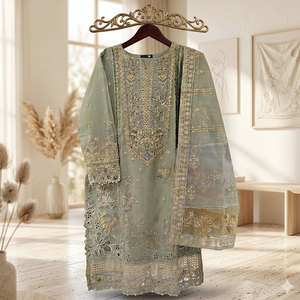 Conjunto de Traje para Mujer para el Festival Eid, Lujoso, con Bordado en Organza, Formal, de 3 Piezas, para Fiestas y Bodas, Producto en Demanda - Product Image 6