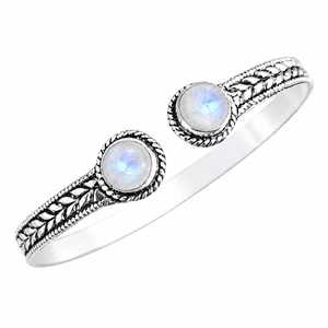 Natural Rainbow Moonstone Gemstone Brass <b>Silver</b> Plated Classic Unisex Bangles Spiritual Healing Mindfulness Practice Gift - Product Image 1