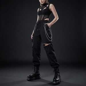 Women's High Waist Cargo Pants Loose Fit Full Length Solid Color With Pockets <b>Drawstring</b> Closure Streetwear Autumn Wear - Product Image 1