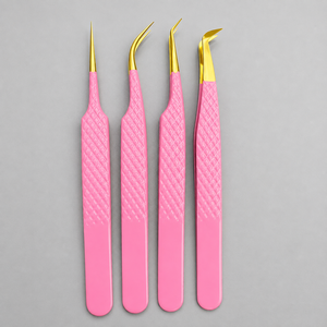 Ensemble de pinces à sourcils de précision en acier inoxydable de qualité supérieure, à pointe inclinée rose, durables, écologiques, pour les extensions de cils professionnelles - Product Image 2