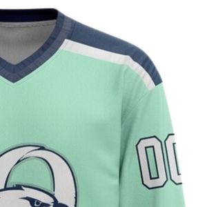 Men Mint Green Navy Sublimated Ice Hockey Printable Polyester V Neck Jersey Long Sleeve <b>Athletic</b> Match Wear Performance - Product Image 4