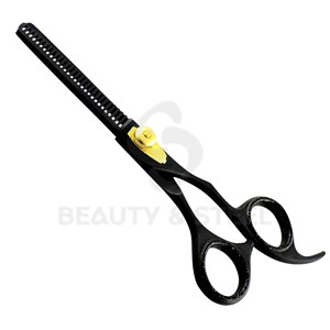 Tijeras Profesionales para Adelgazar el Cabello, Color Negro Mate, con 30 Dientes para un Mezclado Avanzado y Tornillo Pivotante Dorado - Product Image 2