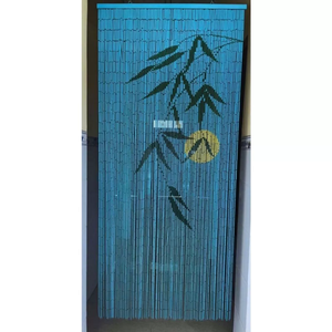 Dreamy Vertical Bamboo Blinds Blue Bamboo Leaf Pattern Bohemian Style Blackout Eco-Friendly Durable Bead Rope for Octagonal - Product Image 1