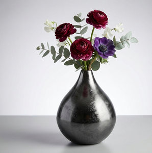 Jarrón en forma de lágrima, jarrón con hojas plateadas, lujo discreto, estilo medioriental, decoración metálica escultural, jarrón artístico de lacado. - Product Image 5