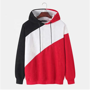 Sweat-shirt à capuche colorblock pour homme, en molleton, avec empiècements diagonaux, noir, blanc, rouge, bleu contrastant, style streetwear, personnalisable, vente en gros - Product Image 1