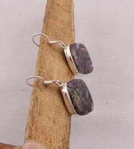 925 Sterling <b>Silver</b> Purple Copper Charoite <b>Earrings</b> Natural Composite Gemstone Diamond Shape <b>Dangle</b> <b>Earrings</b> Handmade Jewelry - Product Image 6