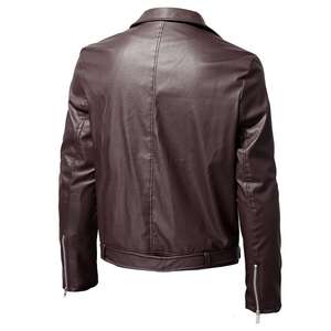 Blouson de moto en cuir PU pour homme, couleur unie, coupe ajustée, fermeture éclair, manches longues, col montant, imperméable, respirant, réversible - Product Image 3