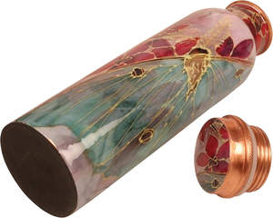 Eco-Friendly Disposable Metal Copper Drinkware <b>Bottle</b> Red Floral Pattern Textured for <b>Drinking</b> - Product Image 2