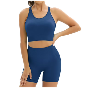 Ensembles de sport pour femmes, tenues 2 pièces, débardeur court et short de yoga sans couture - Product Image 5