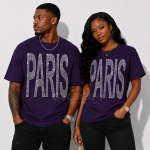 เสื้อยืดกราฟิก PARIS ประดับคริสตัลไรน์สโตน พรีเมียม ยี่ห้อ Cosh International ทรงโอเวอร์ไซส์ สไตล์สตรีทแวร์ สำหรับทุกเพศ ผลิตโดยผู้ผลิตเสื้อผ้าแฟชั่น - Product Image 5