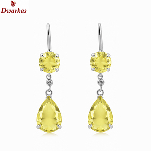 High quality jewelry supplier 925 sterling silver lemon quartz gemstone tear drop <b>earrings</b> jewelry women - Product Image 2