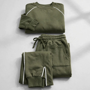 Ensemble de survêtement léger et respirant vert olive pour femme, sweat-shirt à col rond, pantalon à cordon de serrage, couleur unie, manches courtes, hiver - Product Image 4