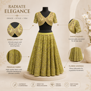 Robe de mariée vert lime à paillettes pour femmes |   Top court perlé et jupe longue évasée à col en V orné pour cérémonie de mariage et réception - Product Image 5