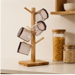 Premium Natural Wood Coffee Mug Rack Sturdy Tree-Shaped <b>Tea</b> Cup Holder With Square Base Sustainable Tabletop Display <b>Stand</b> - Product Image 2