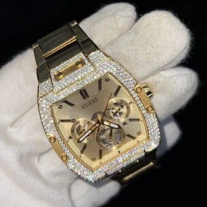 Men's Luxury Lab Diamond ETA Stainless Steel Case Analog <b>Chronograph</b> Pointer Day/Date 25mm 18mm Gold Tone Square Mineral Glass - Product Image 3