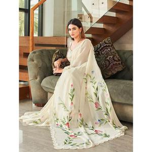 ซารีซารีผ้าซาตินโพลีเอสเตอร์ที่ดูดีมีเสื้อเบลาส์สีขาวแบบไม่มีตะเข็บ - Product Image 4