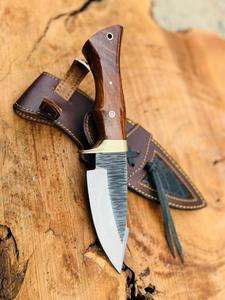 Cuchillo de Camping con Mango de Madera y Hoja Recta, Acero Inoxidable, Funda de Cuero, Cuchillo de Bolsillo para Supervivencia al Aire Libre, OEM - Product Image 2