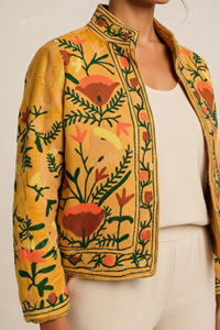 Veste matelassée en velours brodée de fleurs tricotée à la main, doublure intérieure en coton doux, respirante et écologique, collection 2026 à succès - Product Image 3