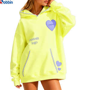 Women Clothing Women's Oversized Hoodies New Arrival Custom Heart Patch Embroidery & Contrast <b>Blanket</b> <b>Stitch</b> Pullover Hoodies - Product Image 4