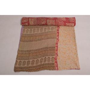 Handmade Indian Kantha <b>Quilt</b> Vintage Floral Print Cotton <b>Throw</b> Boho Eco Friendly Reversible Bedspread - Product Image 3