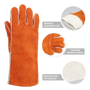 Gants de soudage en cuir de vachette pleine fleur, résistants à l'abrasion, à la chaleur et aux flammes, durables, pour la construction et le barbecue - Product Image 2