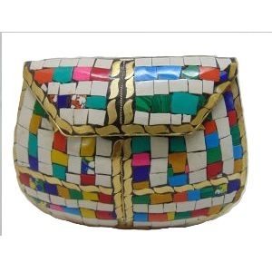 Turquoise Metal Mosaic Clutch Bag Flap Evening <b>Purse</b> Casual Handbag Women <b>Medium</b> Waterproof A.B Handicraftly Metal Wholesale - Product Image 5