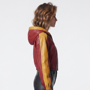 Sudadera corta de cuero con cremallera lateral para mujer, con bolsillos laterales, estilo crop, de moda, de longitud corta - Product Image 3