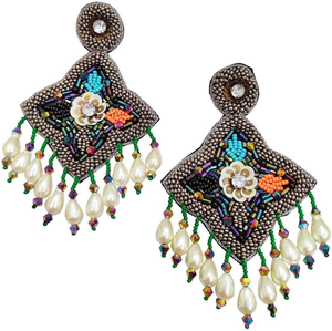 Boucles d'oreilles brodées à la main avec des perles de rocaille, design unique, entièrement personnalisables, style pendantes tendance par MD HANDICRAFTS - Product Image 2