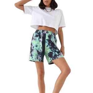 New Design Tie And Dye Style Print Eco Friendly Polyester Cotton Mid Waist Women Beach Shorts Light Wight Solid Colors - Product Image 1