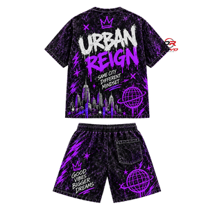 ORVO SPORTS Men's Streetwear T-Shirt <b>Shorts</b> Set Black Graffiti Print Crew Neck Knitted Spandex/Cotton Breathable Summer Casual - Product Image 5
