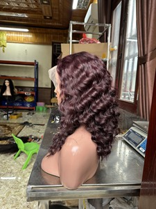 Peluca de cabello humano vietnamita 100% real, no Remy, rizado birmano color vino, con doble trama cosida a máquina, precio mayorista para negras. - Product Image 3