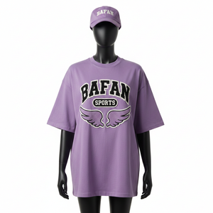 Camiseta Extra Grande para Mujer, de Algodón, Tejido Jersey Sencillo, Transpirable, Color Morado, con Logotipo Chenille Personalizado - Product Image 1