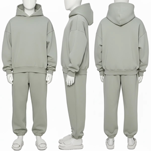 Streetwear Regular Fit Hooded Solid <b>Plus</b> <b>Size</b> Men's 100% Cotton Breathable Sportswear Tracksuit <b>Set</b> with Baggy <b>Joggers</b> - Product Image 1