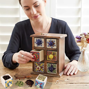 Boîte à bijoux en bois écologique faite à la main avec tiroirs colorés en carreaux, rangement multifonctionnel pour le salon - Product Image 2