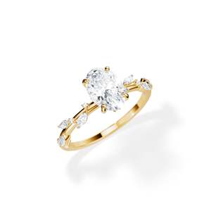 Anillo de compromiso de oro de 14 quilates para mujer con diamante de corte ovalado y engaste de púas estilo floral - Product Image 4