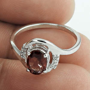 Natural Garnet & <b>CZ</b> Gemstone Engagement <b>Ring</b> 925 Sterling Silver Made Oval Cut Gemstone Bohemian Jewelry Perfect Gift For Her - Product Image 1